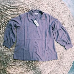 Plus Button Down Blouse with Pearls 🎀